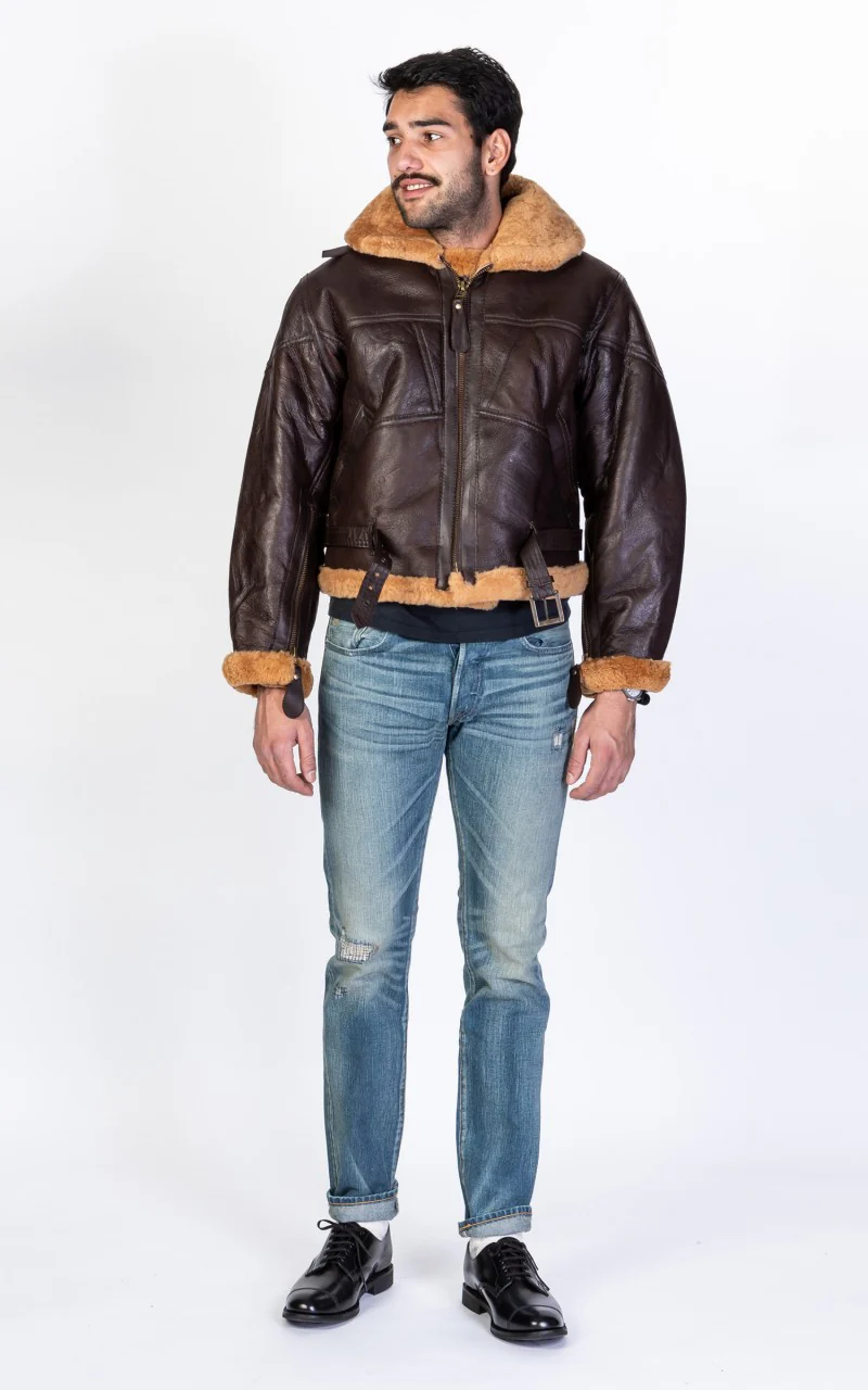 Military Surplus British Bomber Shearling Flight Jacket Brown - Image 4