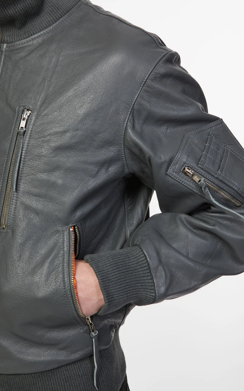 Military Surplus Pilot Flight Leather Jacket Dark Grey - Image 11
