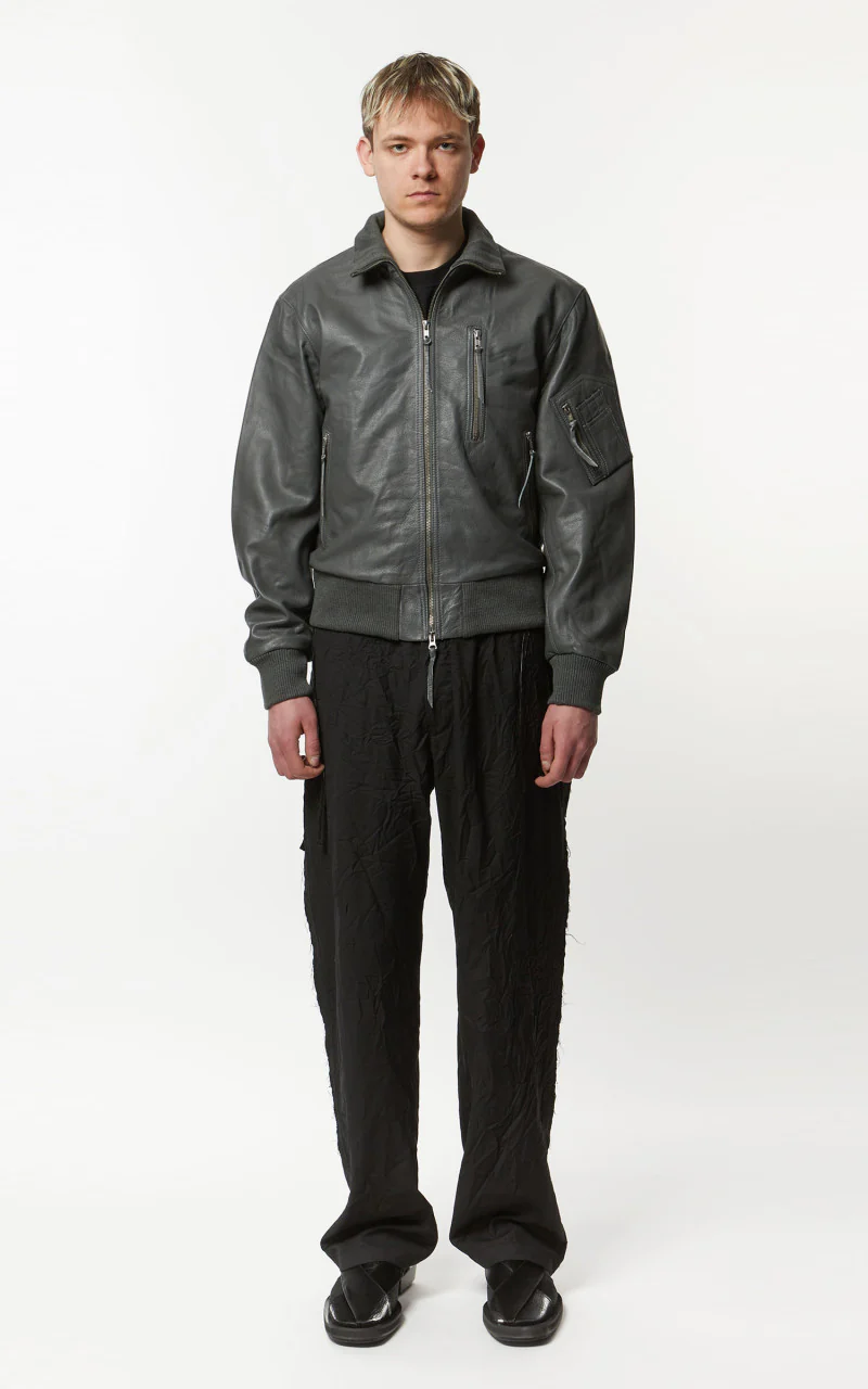 Military Surplus Pilot Flight Leather Jacket Dark Grey - Image 2