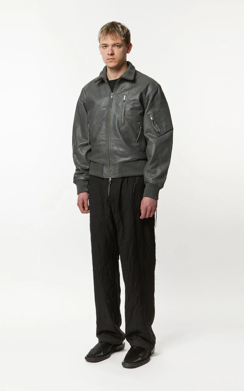Military Surplus Pilot Flight Leather Jacket Dark Grey - Image 4