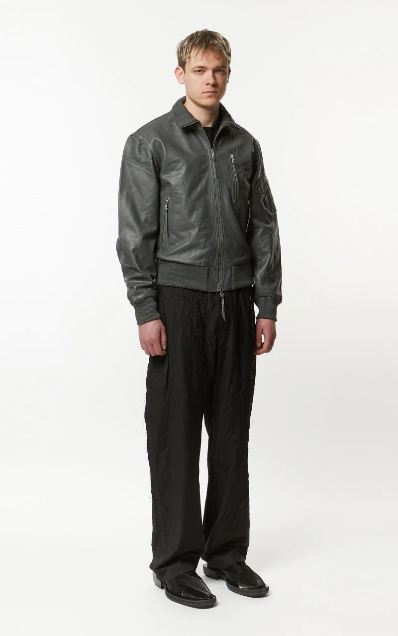 Military Surplus Pilot Flight Leather Jacket Dark Grey - Image 5