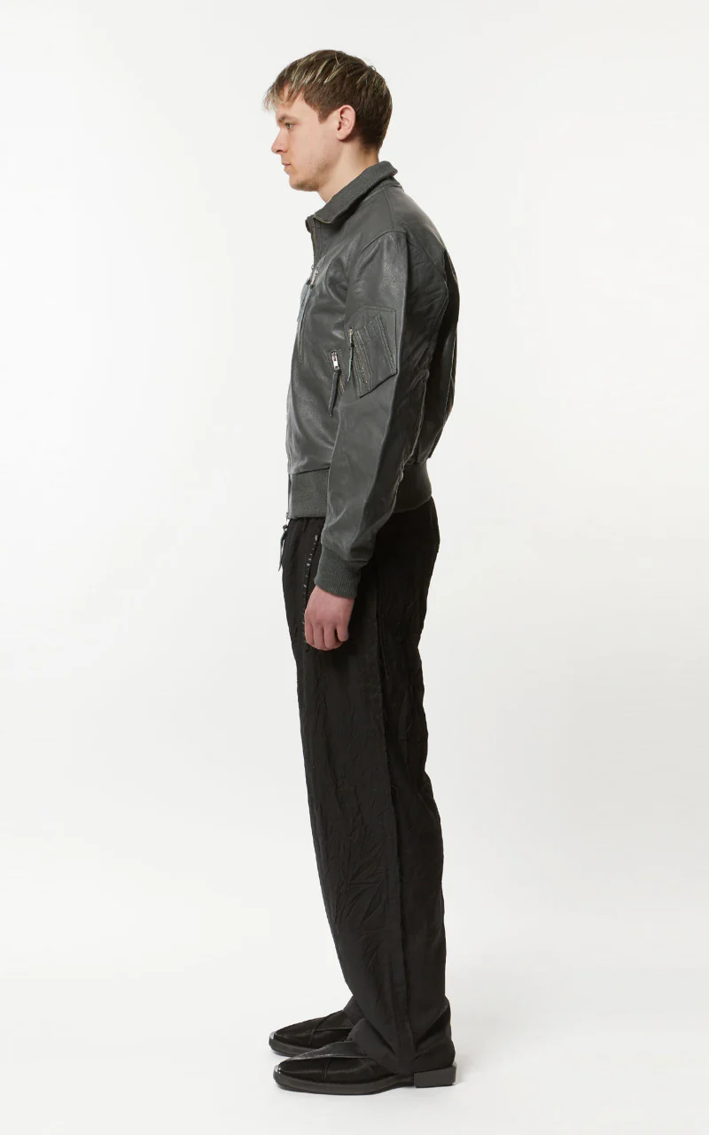 Military Surplus Pilot Flight Leather Jacket Dark Grey - Image 6