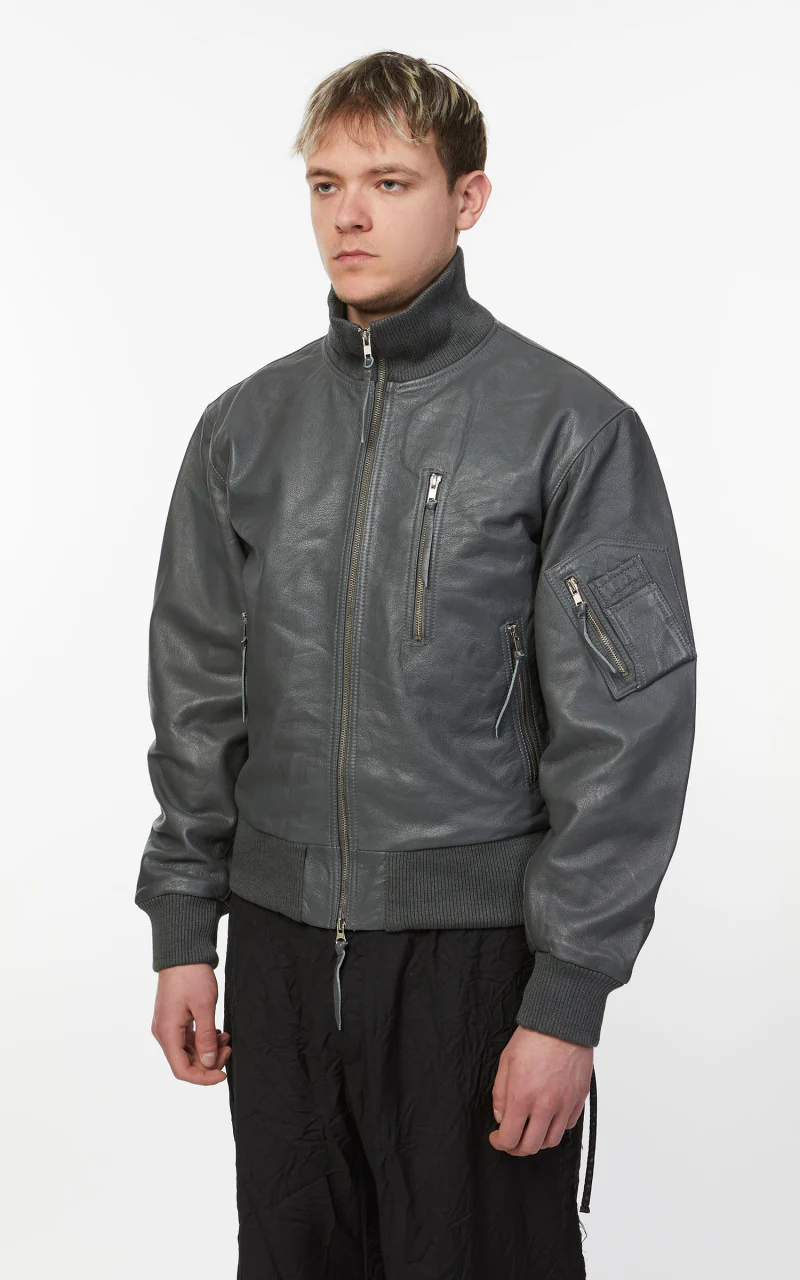 Military Surplus Pilot Flight Leather Jacket Dark Grey - Image 7