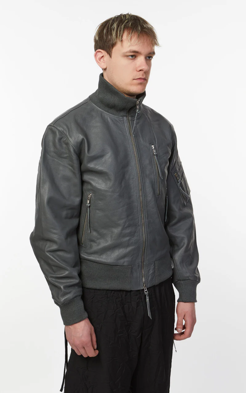 Military Surplus Pilot Flight Leather Jacket Dark Grey - Image 8