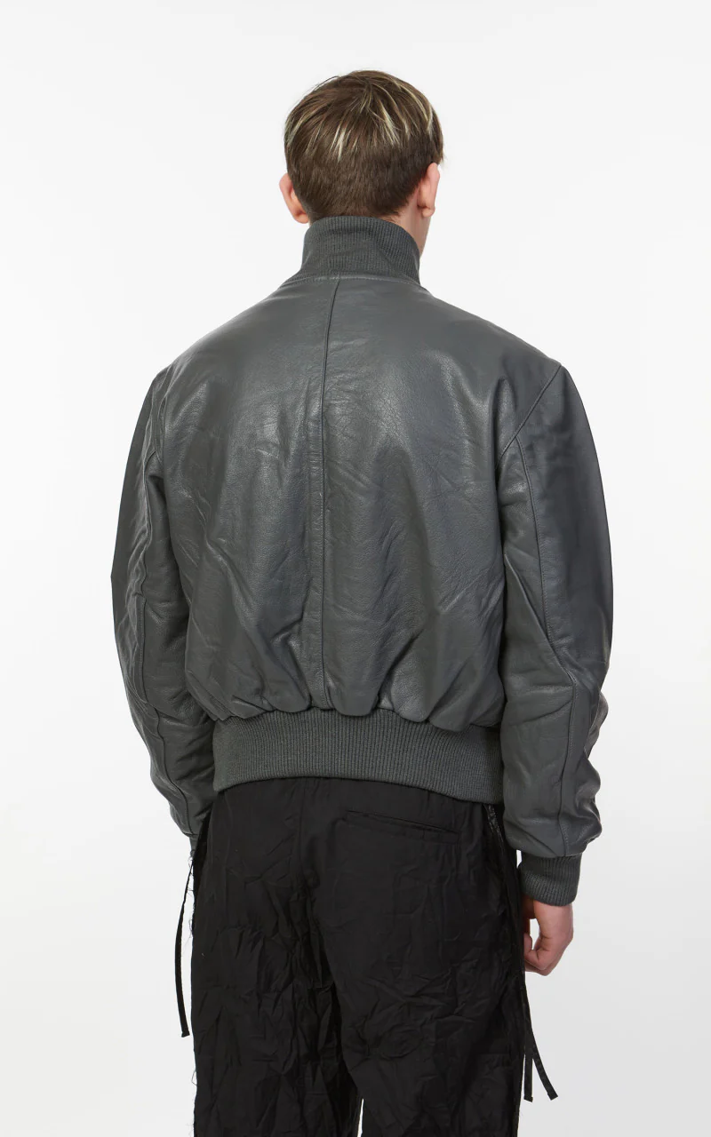Military Surplus Pilot Flight Leather Jacket Dark Grey - Image 9