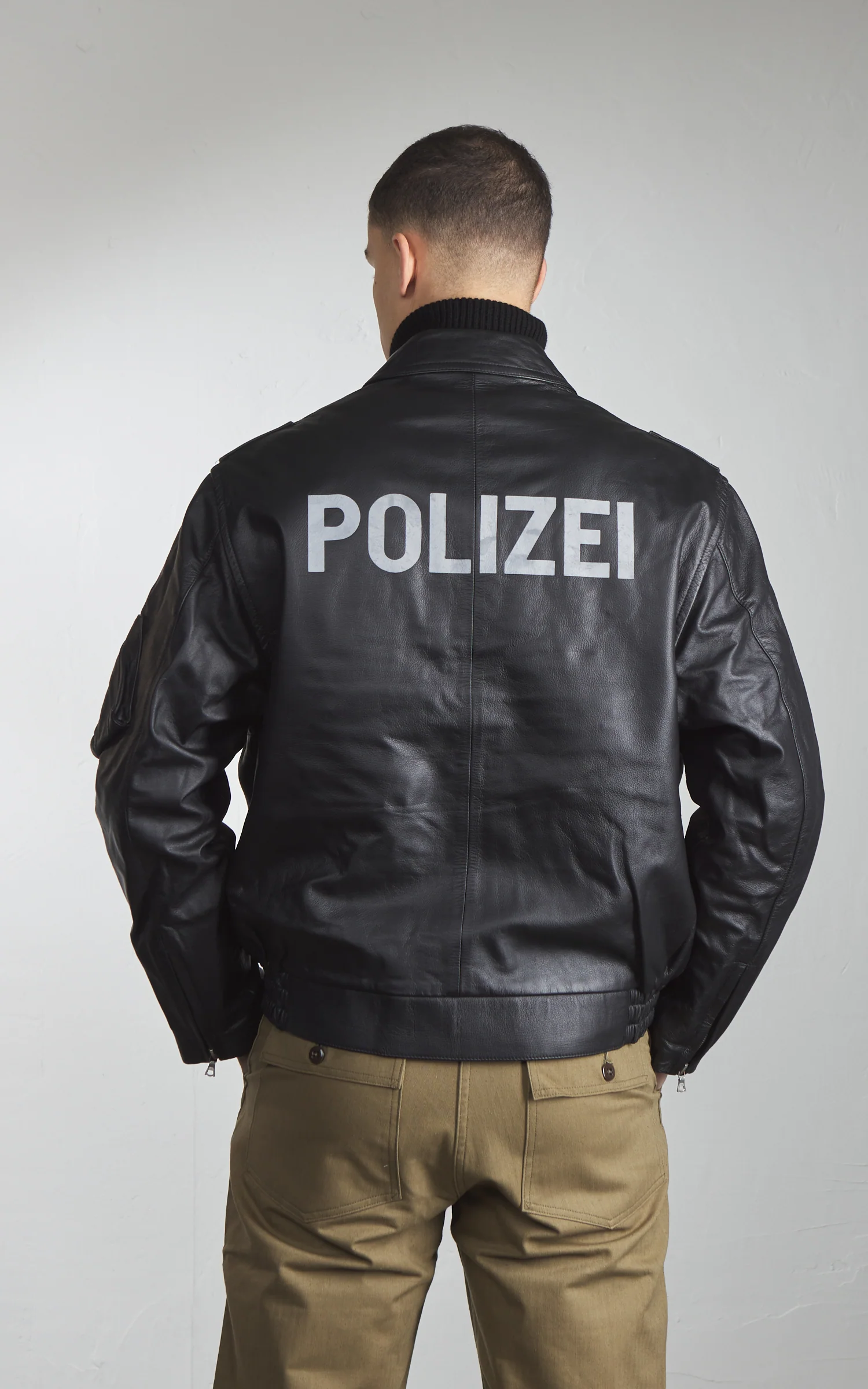 Military Surplus Polizei Leather Jacket Black - Image 2