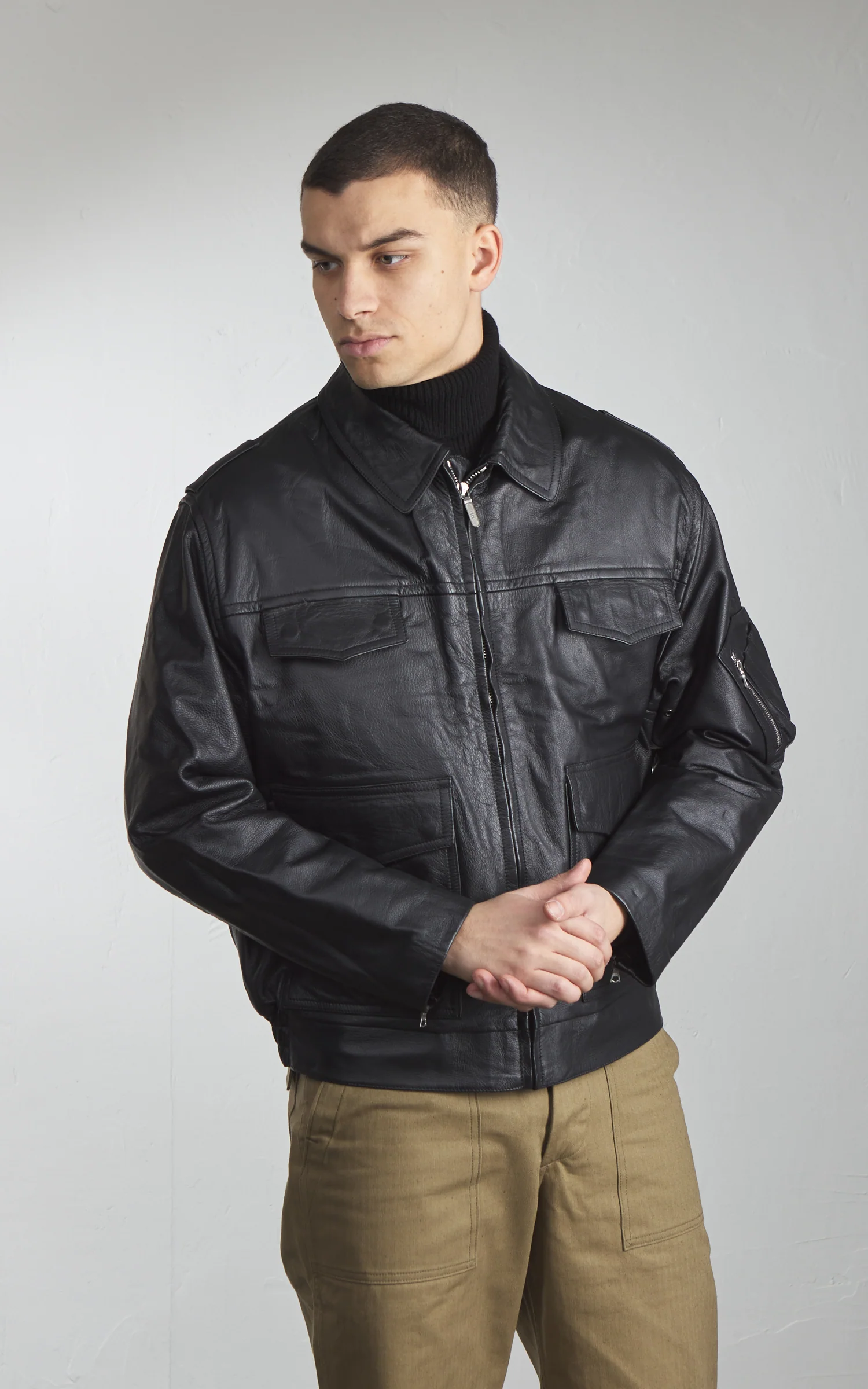 Military Surplus Polizei Leather Jacket Black - Image 3