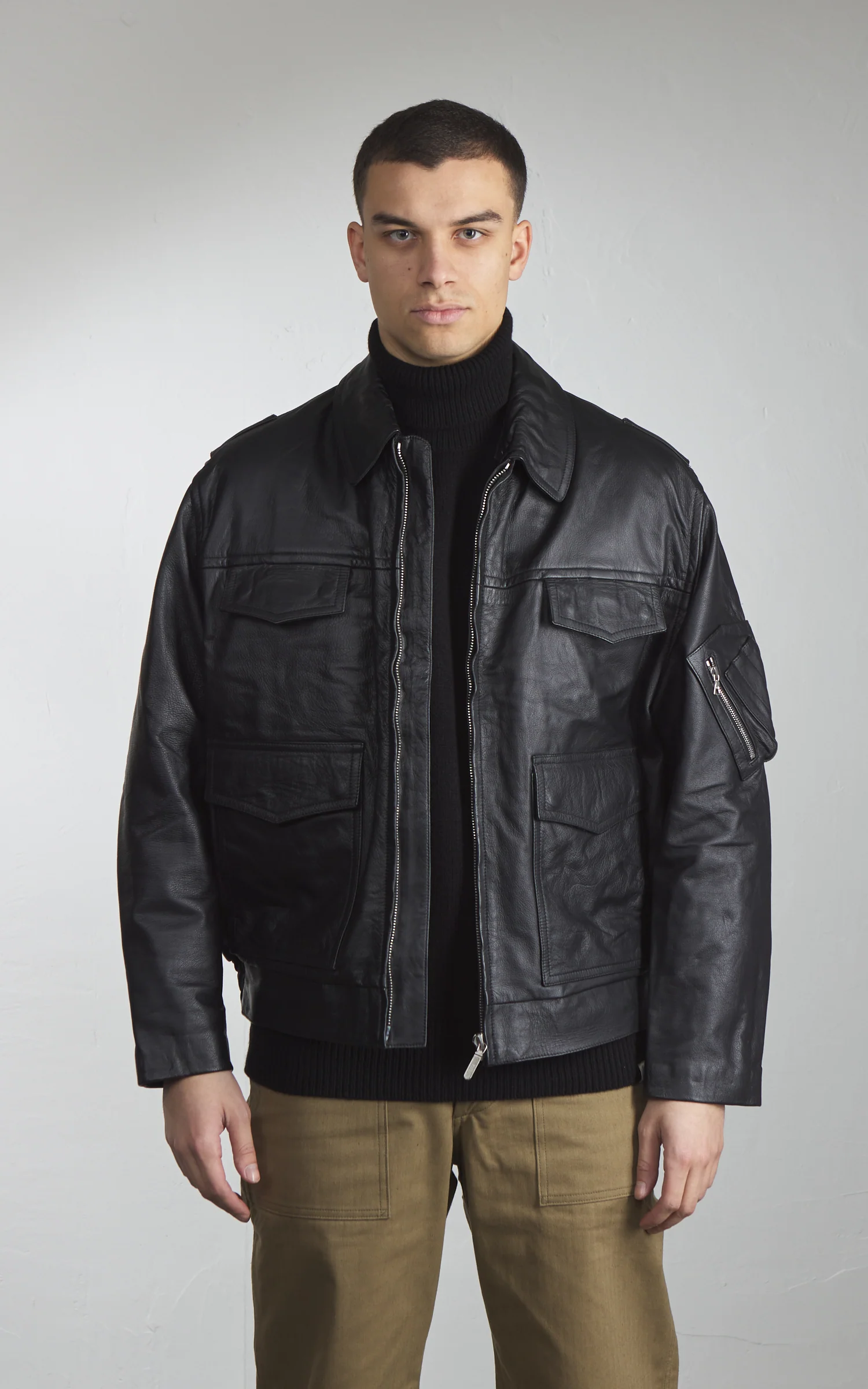 Military Surplus Polizei Leather Jacket Black - Image 4