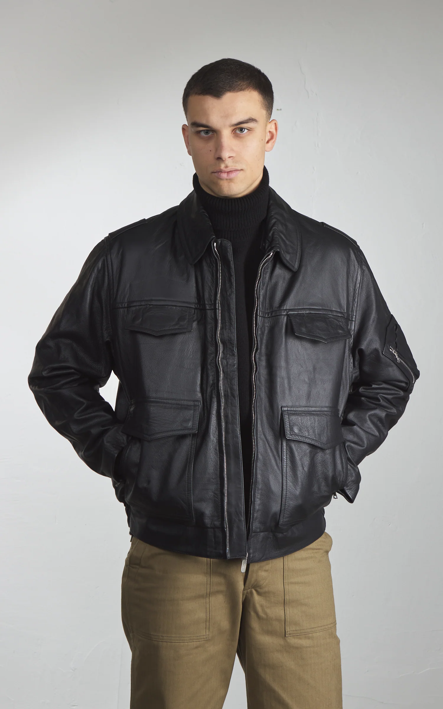 Military Surplus Polizei Leather Jacket Black - Image 6