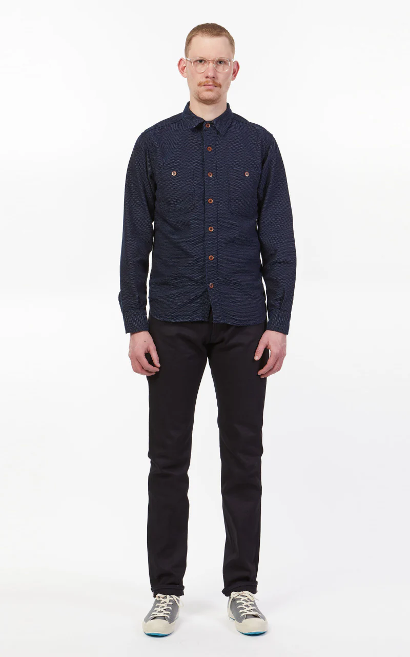 Momotaro Jeans 05-328 Sashiko-Ish Jacquard Shirt Indigo - Image 2