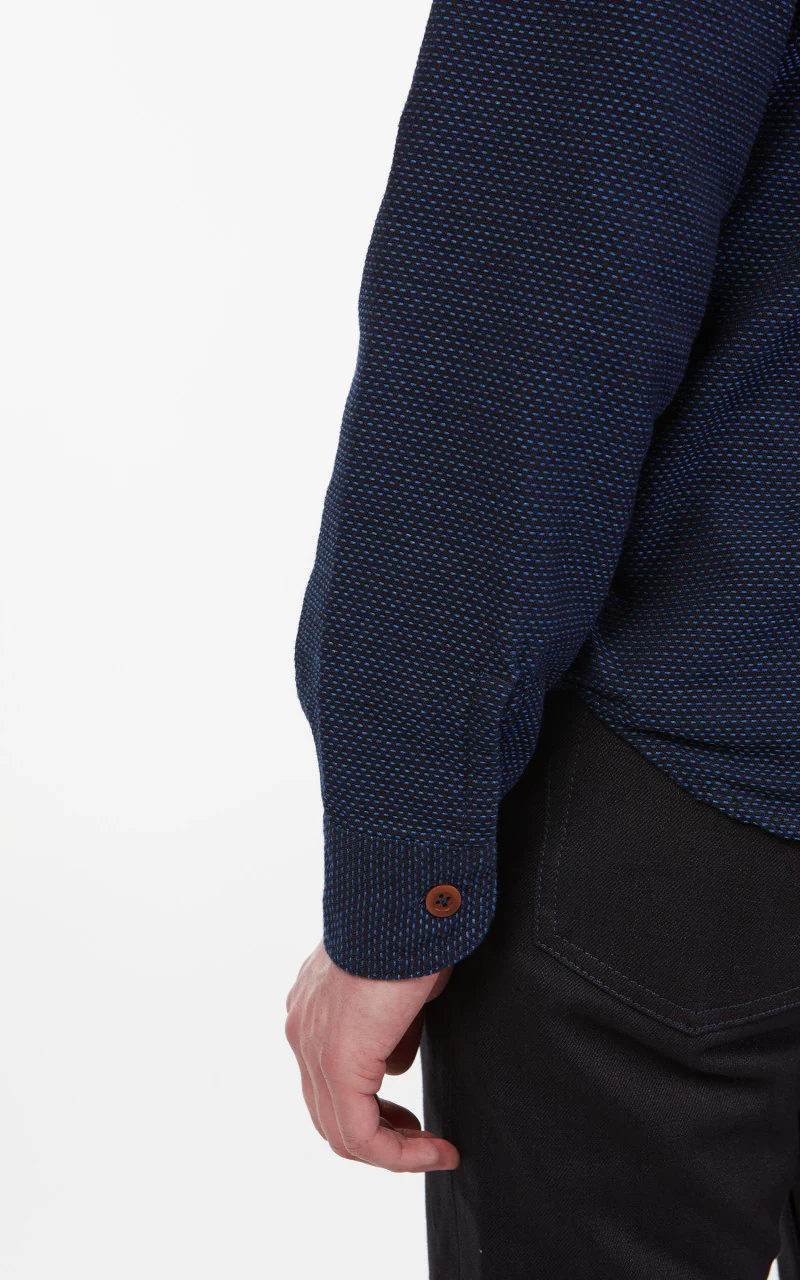 Momotaro Jeans 05-328 Sashiko-Ish Jacquard Shirt Indigo - Image 7
