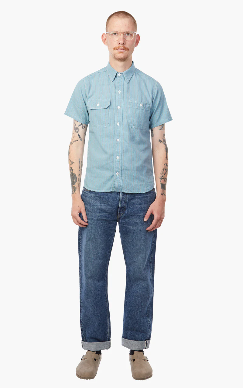 Momotaro Jeans 06-110 Multi Stripes Shirt Blue 5oz - Image 2