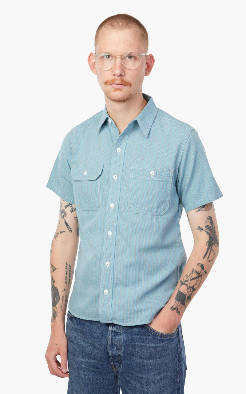 Momotaro Jeans 06-110 Multi Stripes Shirt Blue 5oz - Image 3