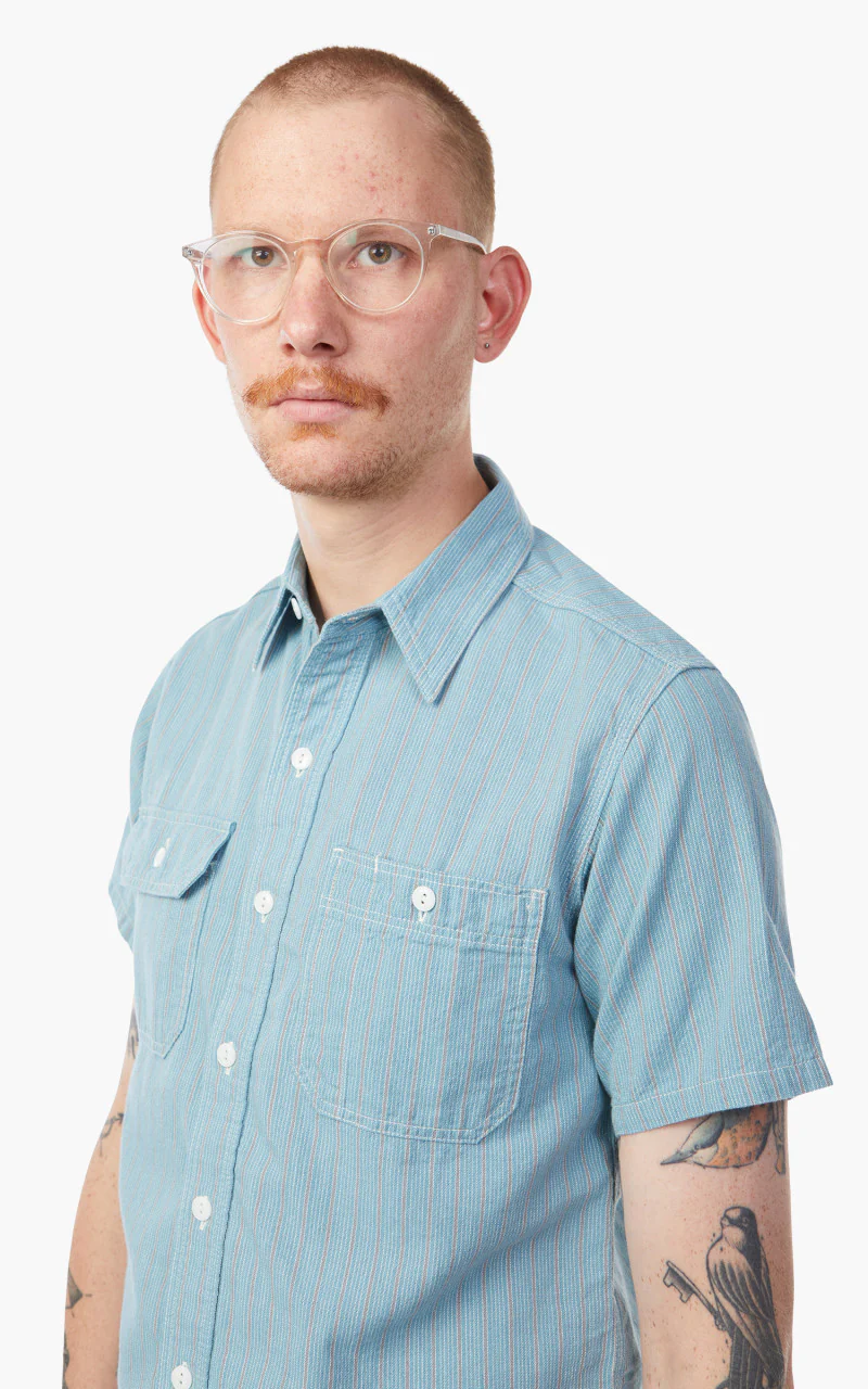 Momotaro Jeans 06-110 Multi Stripes Shirt Blue 5oz - Image 5