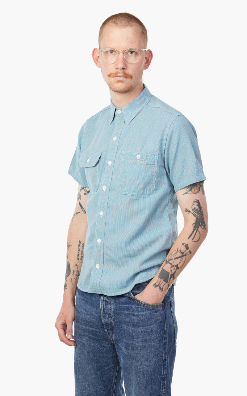 Momotaro Jeans 06-110 Multi Stripes Shirt Blue 5oz - Image 6