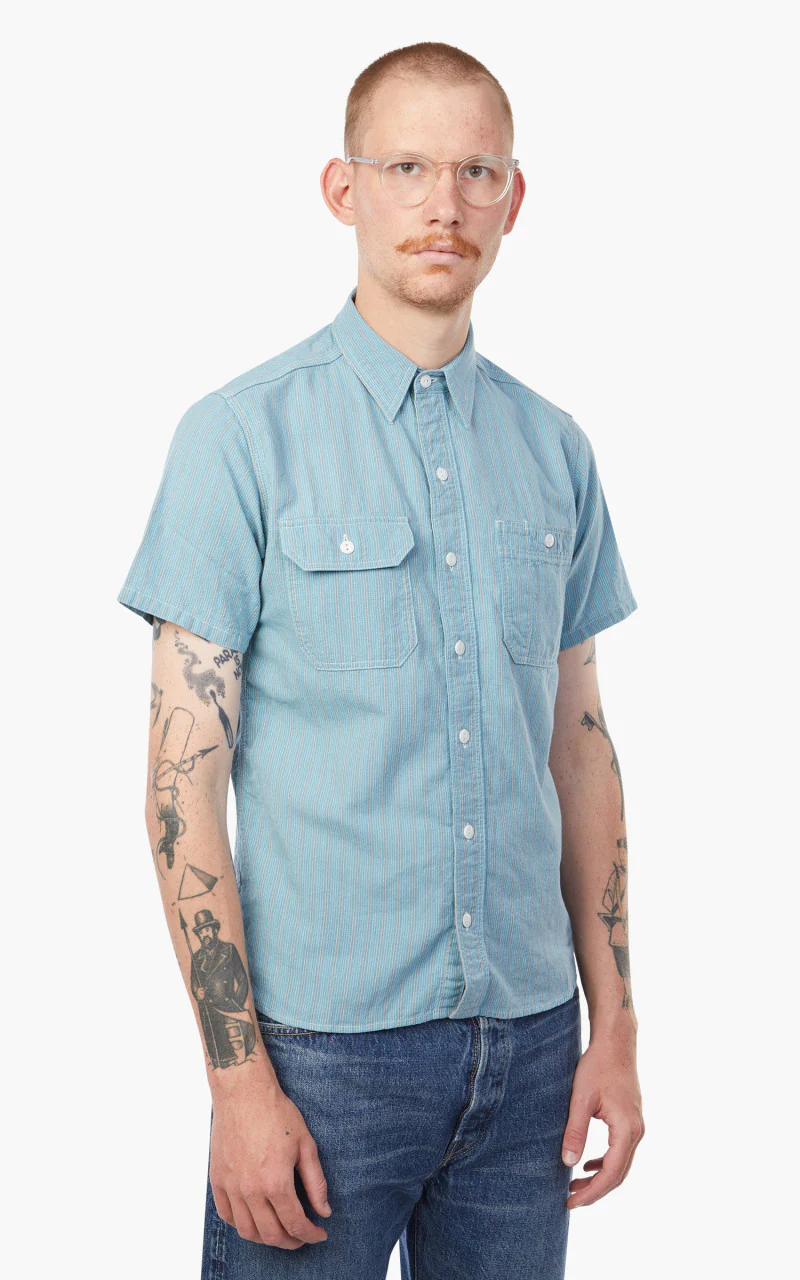 Momotaro Jeans 06-110 Multi Stripes Shirt Blue 5oz - Image 7