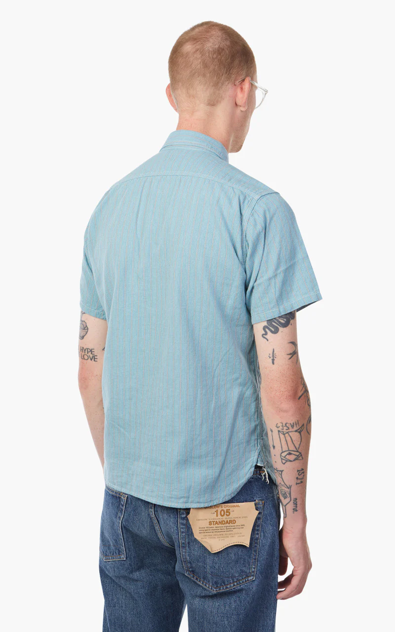 Momotaro Jeans 06-110 Multi Stripes Shirt Blue 5oz - Image 8