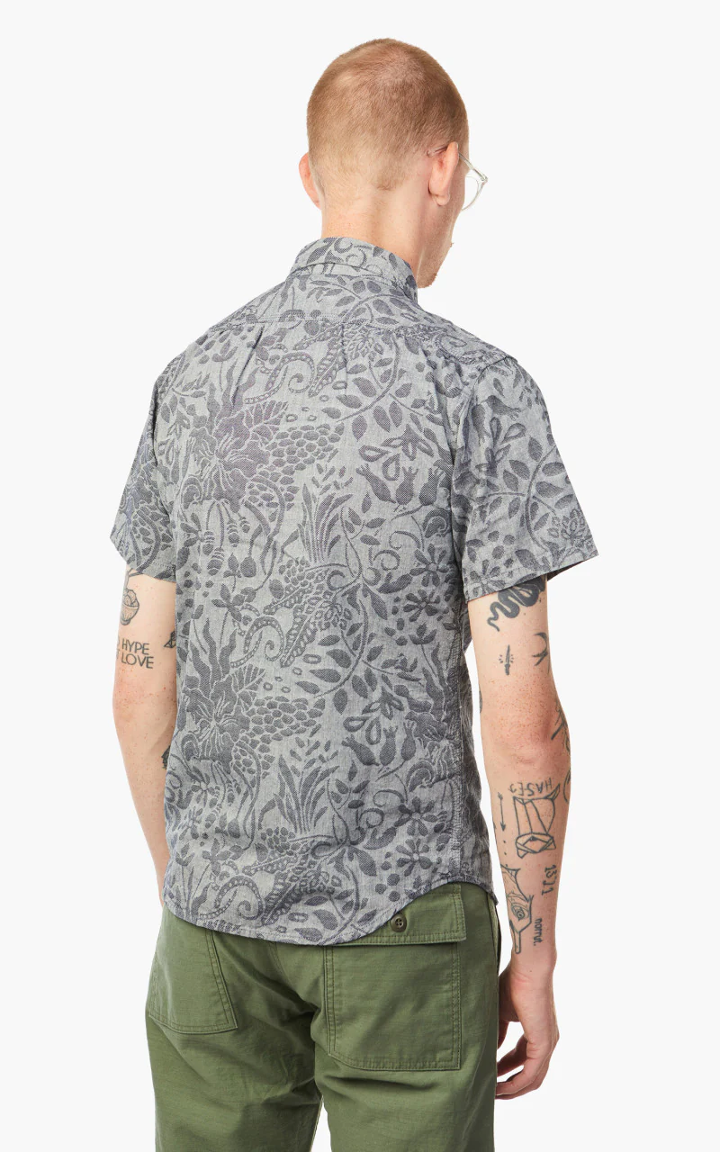Momotaro Jeans 06-113 Flower Jacquard Shirt Indigo - Image 5