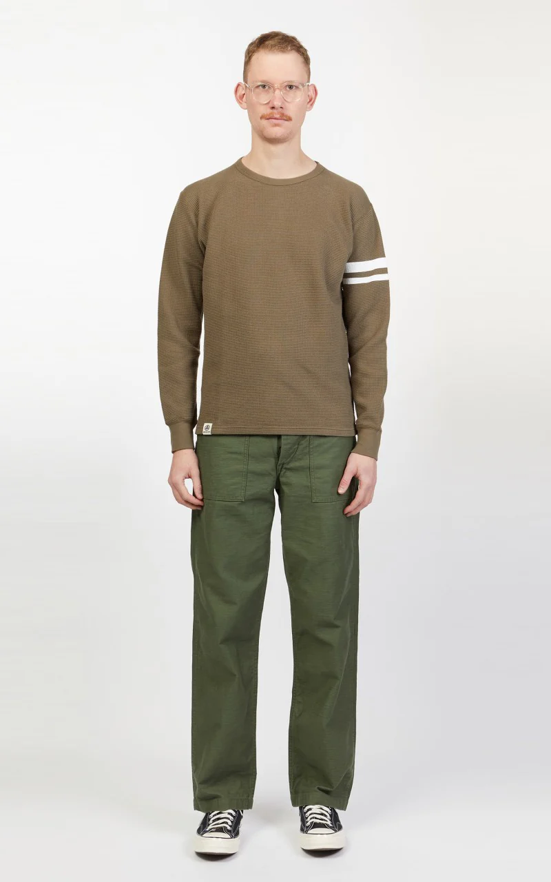 Momotaro Jeans 07-079 Thermal T-Shirt Longsleeve Olive Drab - Image 2