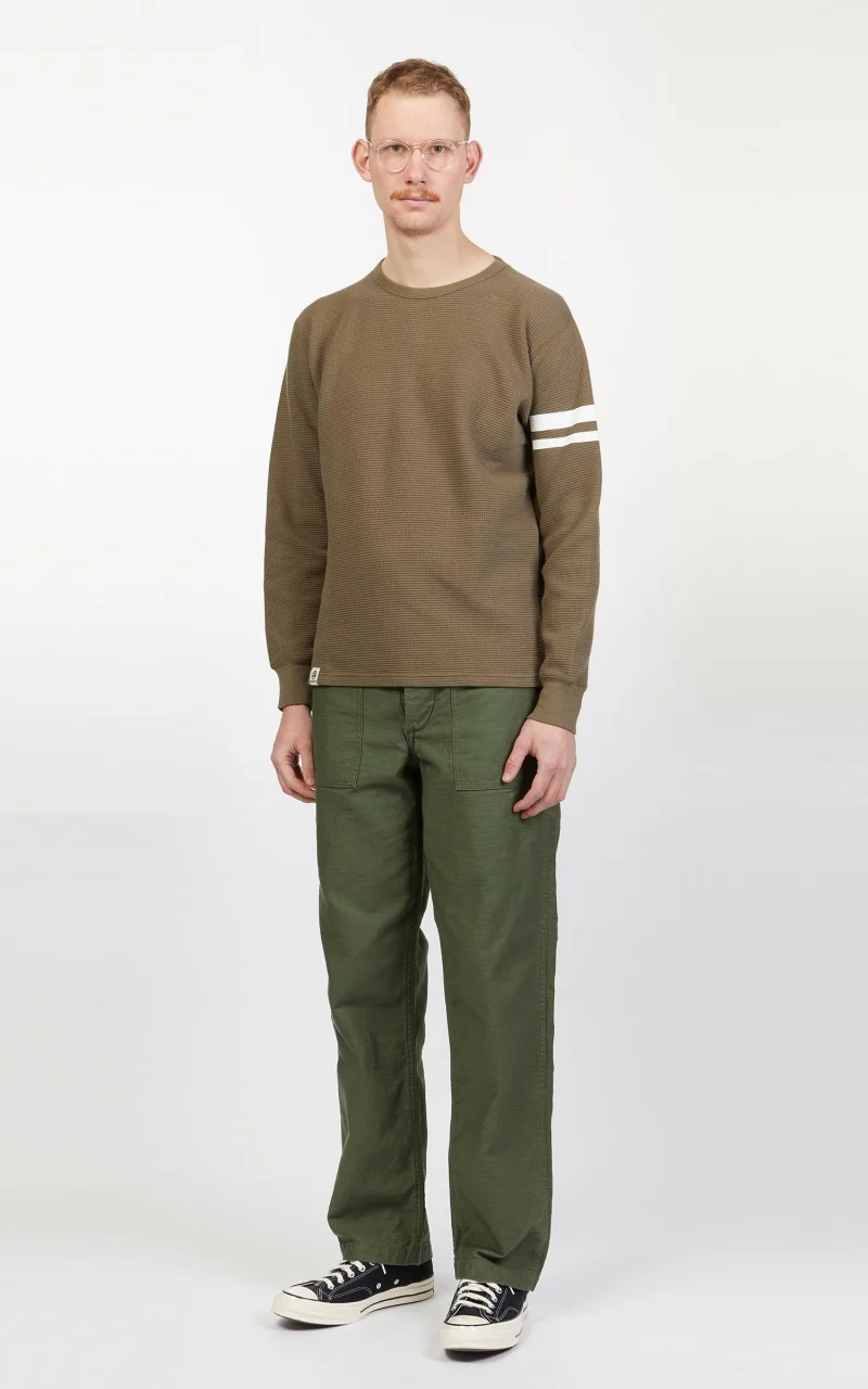 Momotaro Jeans 07-079 Thermal T-Shirt Longsleeve Olive Drab - Image 3