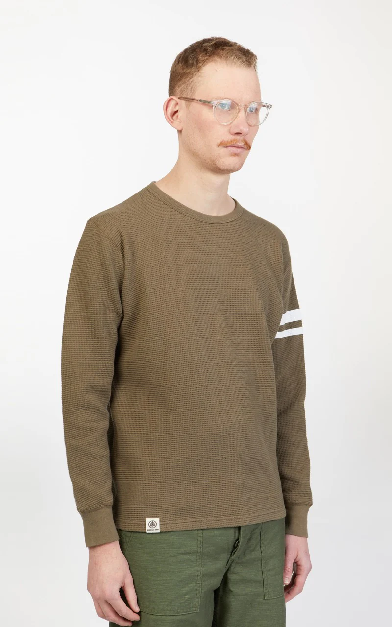 Momotaro Jeans 07-079 Thermal T-Shirt Longsleeve Olive Drab - Image 4