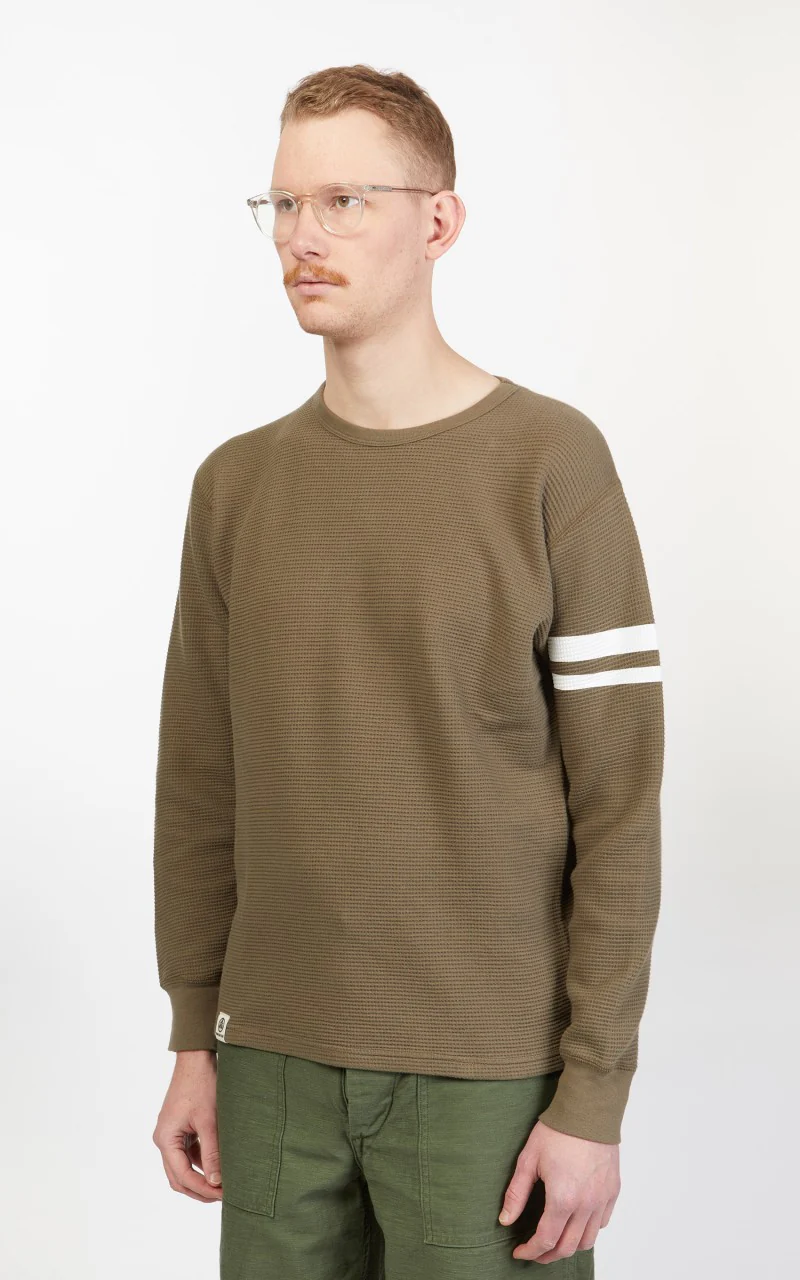 Momotaro Jeans 07-079 Thermal T-Shirt Longsleeve Olive Drab - Image 5