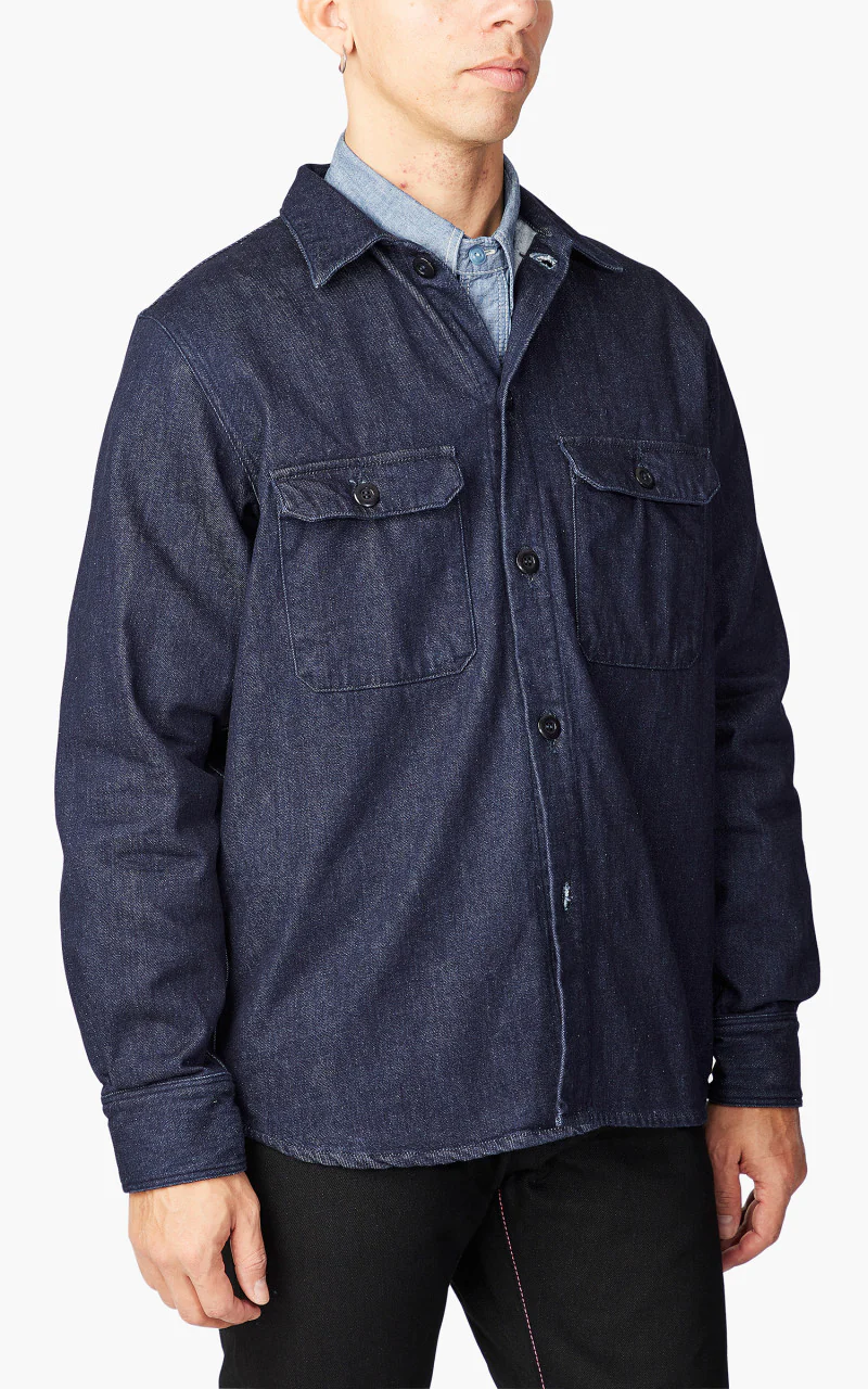 Momotaro Jeans Brushed Denim Shirt Indigo - Image 5