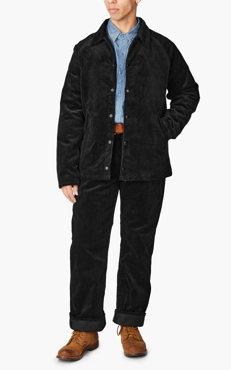 Momotaro Jeans Corduroy Coach Jacket Black - Image 2