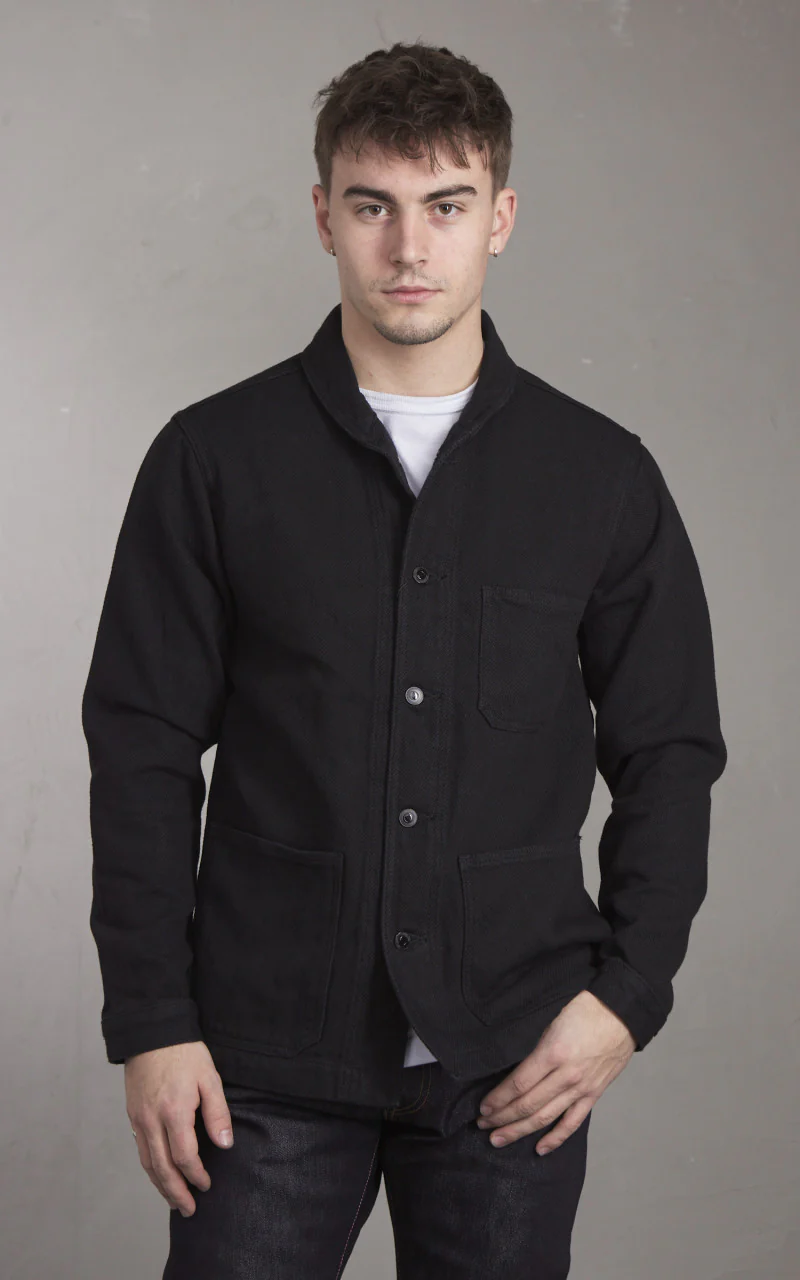 Momotaro Jeans Dobby Coverall Jacket Black - Image 2