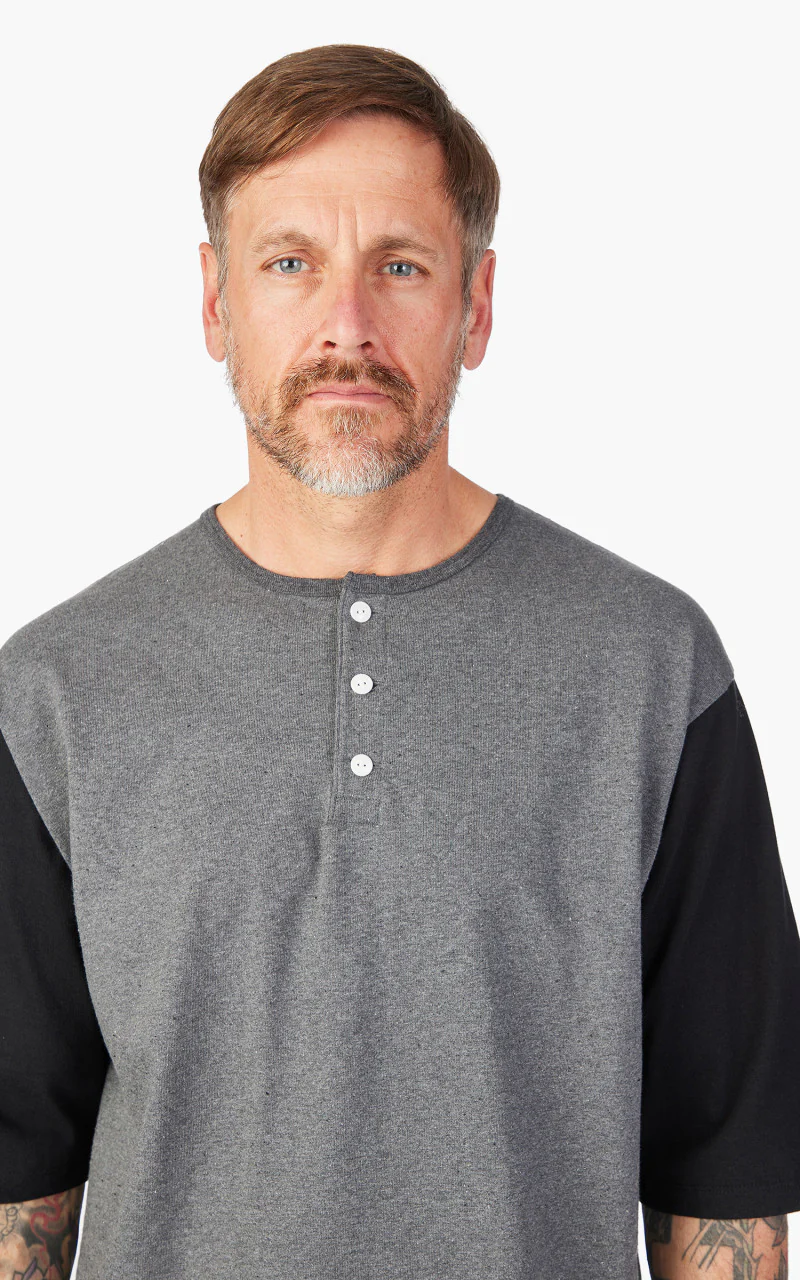 Momotaro Jeans Henley Baseball T-Shirt Grey/Black - Image 5