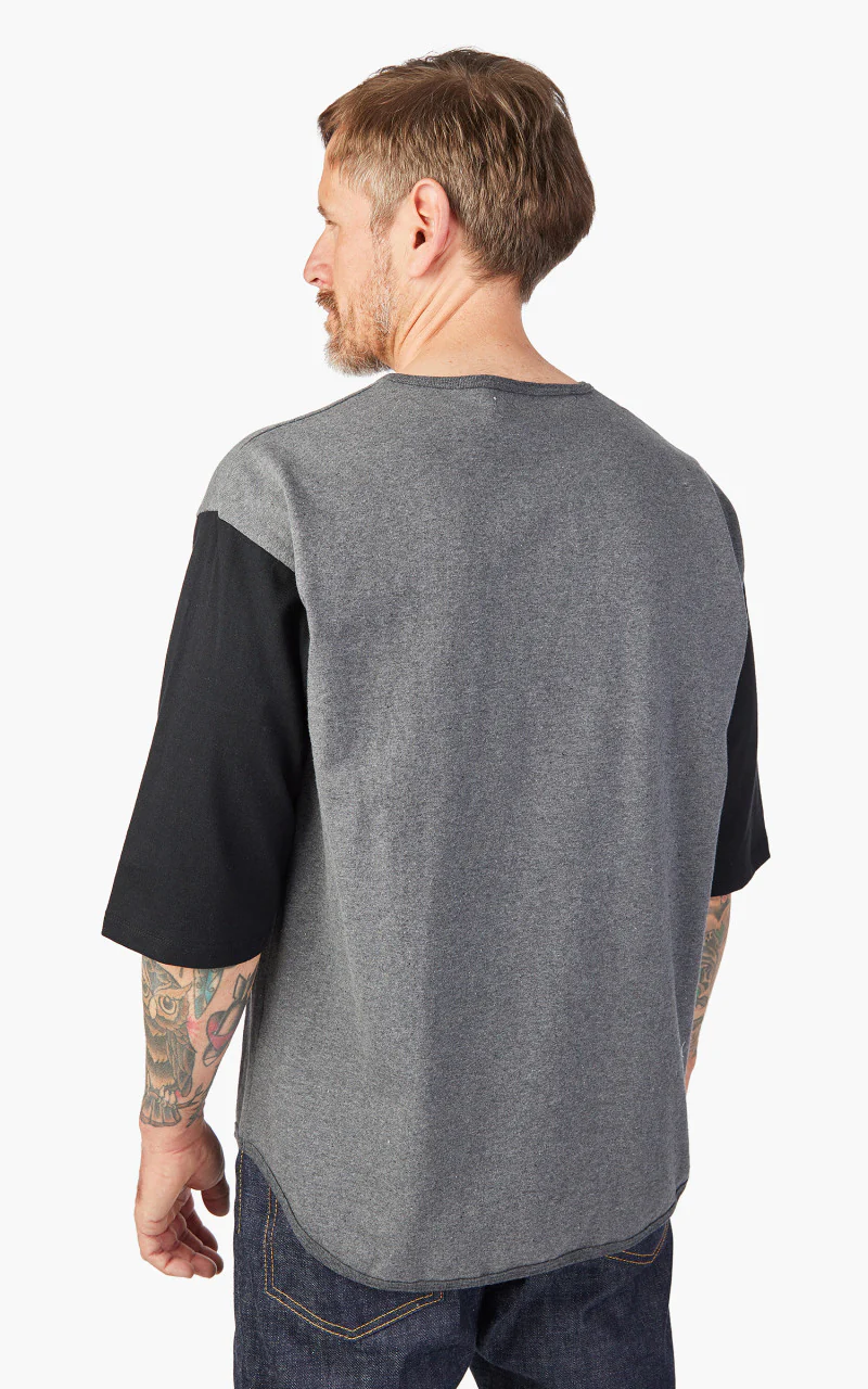 Momotaro Jeans Henley Baseball T-Shirt Grey/Black - Image 6