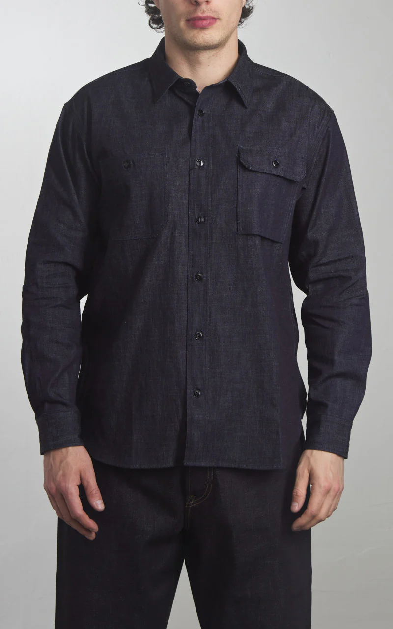 MOMOTARO JEANS MALS1000 Triple Stitch L/S Denim Shirt Indigo 8oz - Image 3