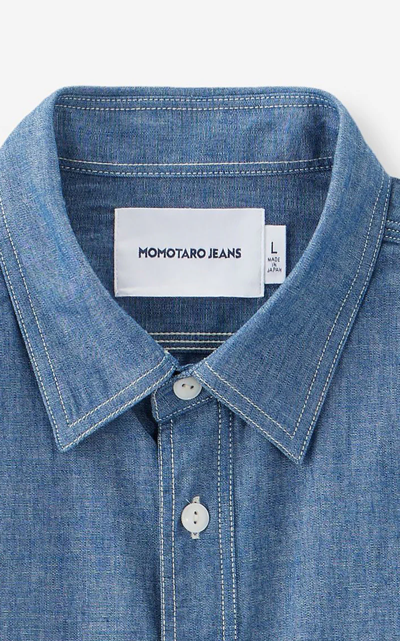MOMOTARO JEANS MALS1001 Triple Stitch L/S Chambray Shirt Indigo 5oz - Image 2
