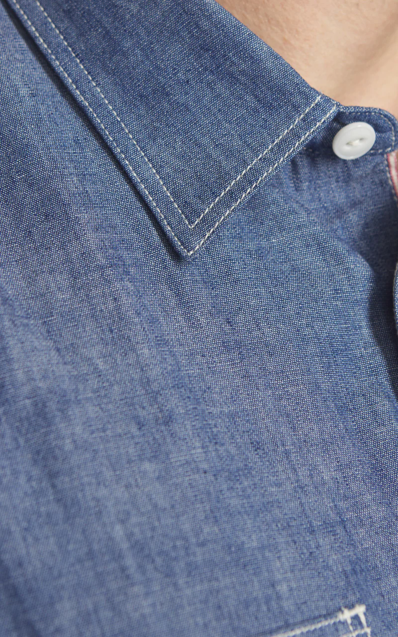 MOMOTARO JEANS MALS1001 Triple Stitch L/S Chambray Shirt Indigo 5oz - Image 4