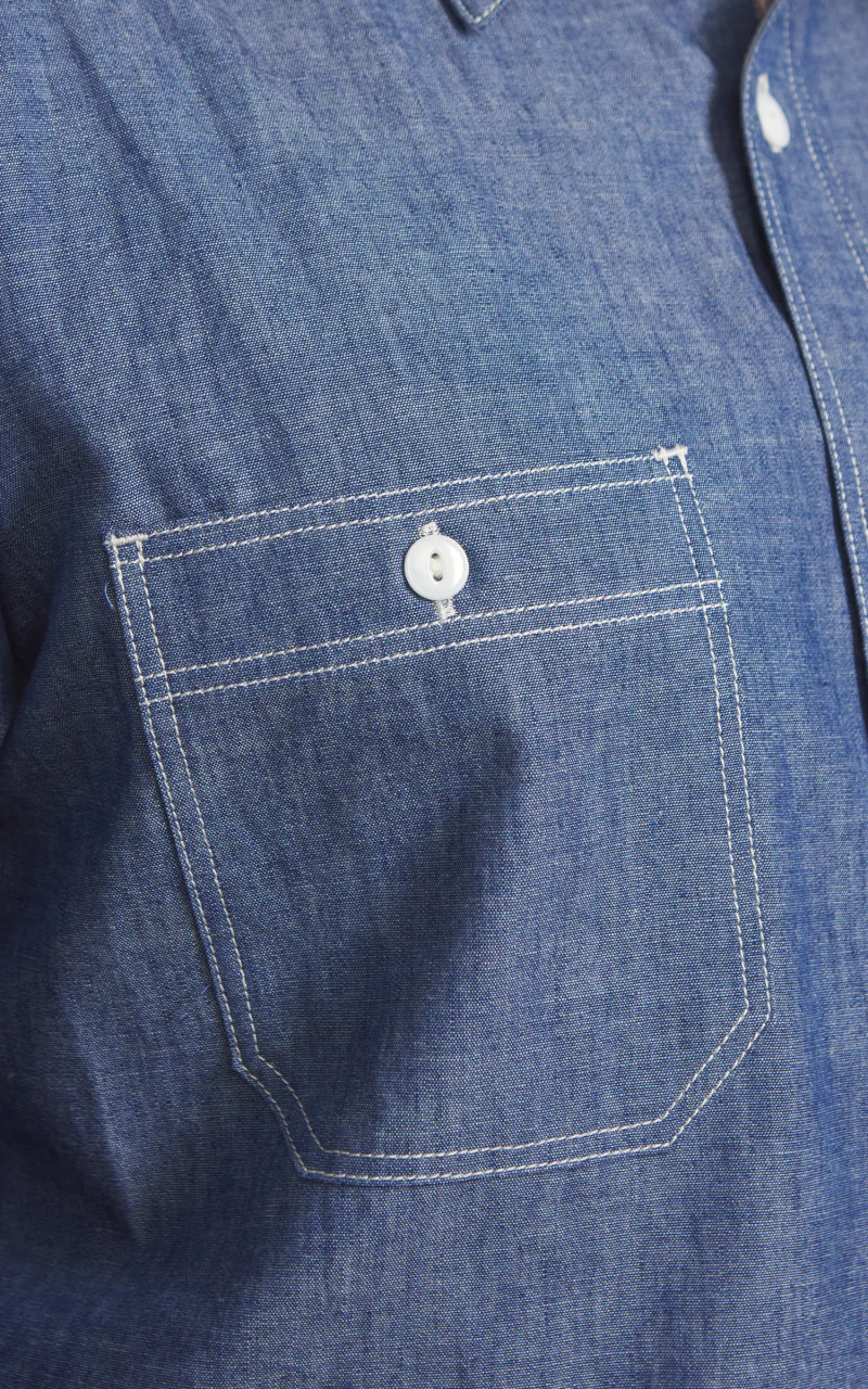 MOMOTARO JEANS MALS1001 Triple Stitch L/S Chambray Shirt Indigo 5oz - Image 5