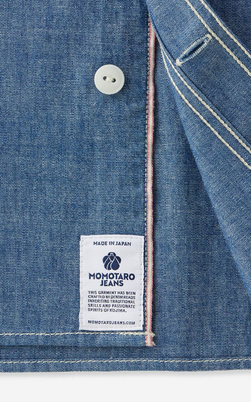 MOMOTARO JEANS MALS1001 Triple Stitch L/S Chambray Shirt Indigo 5oz - Image 6