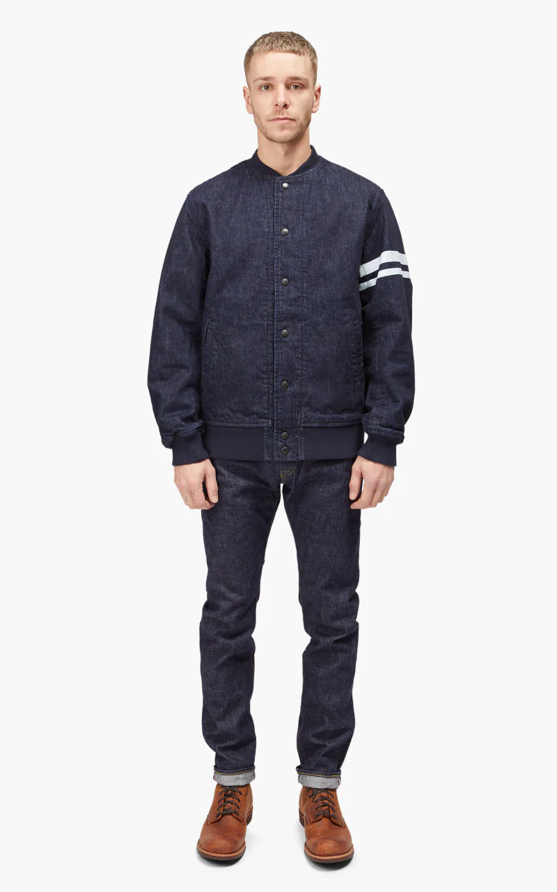 Momotaro Jeans MJK0040M23 Denim Varsity Jacket Indigo GTB - Image 2