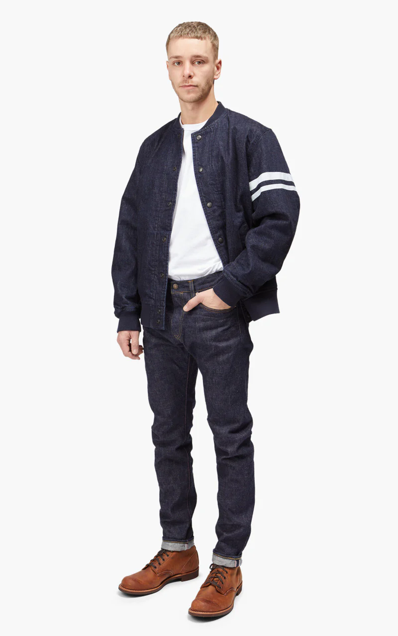 Momotaro Jeans MJK0040M23 Denim Varsity Jacket Indigo GTB - Image 8