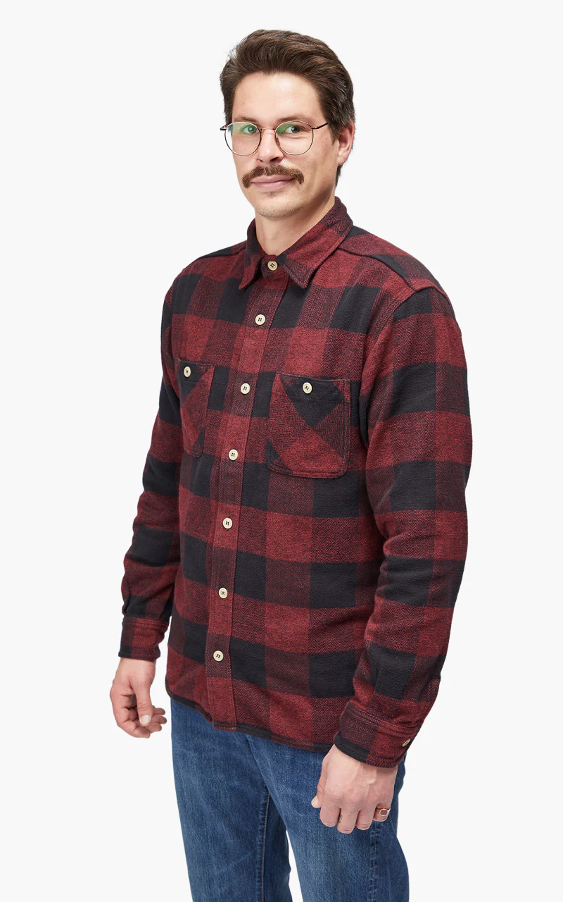 Momotaro Jeans MLS1020M23 Original Triple Yarn Twill Check Shirt Red - Image 4