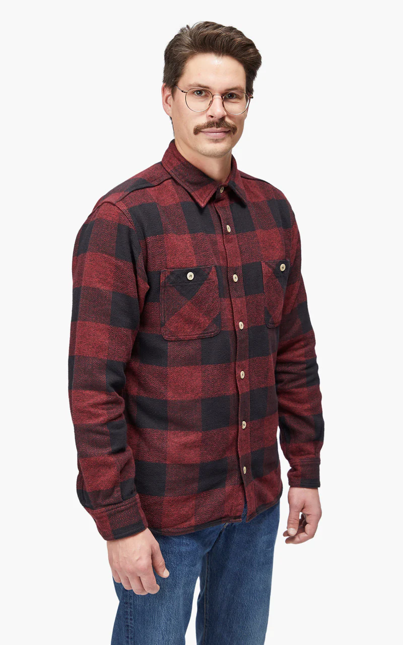Momotaro Jeans MLS1020M23 Original Triple Yarn Twill Check Shirt Red - Image 5
