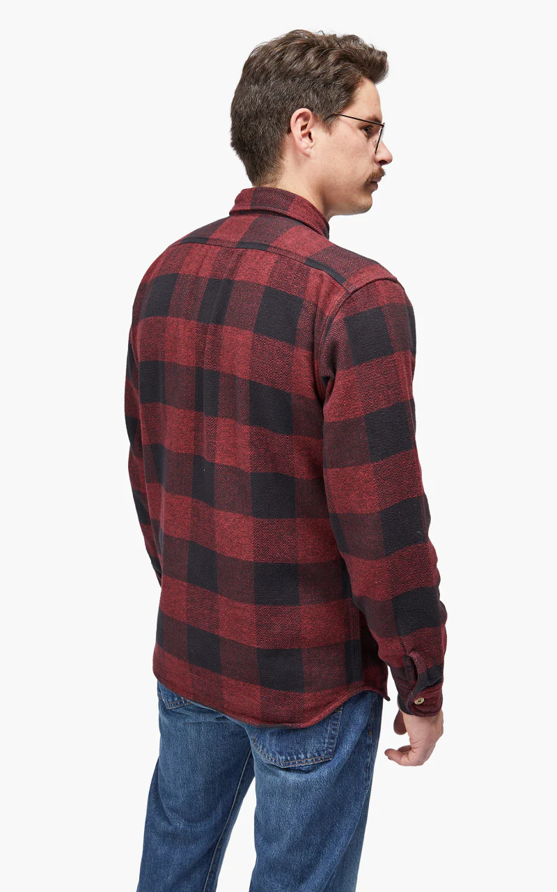 Momotaro Jeans MLS1020M23 Original Triple Yarn Twill Check Shirt Red - Image 6