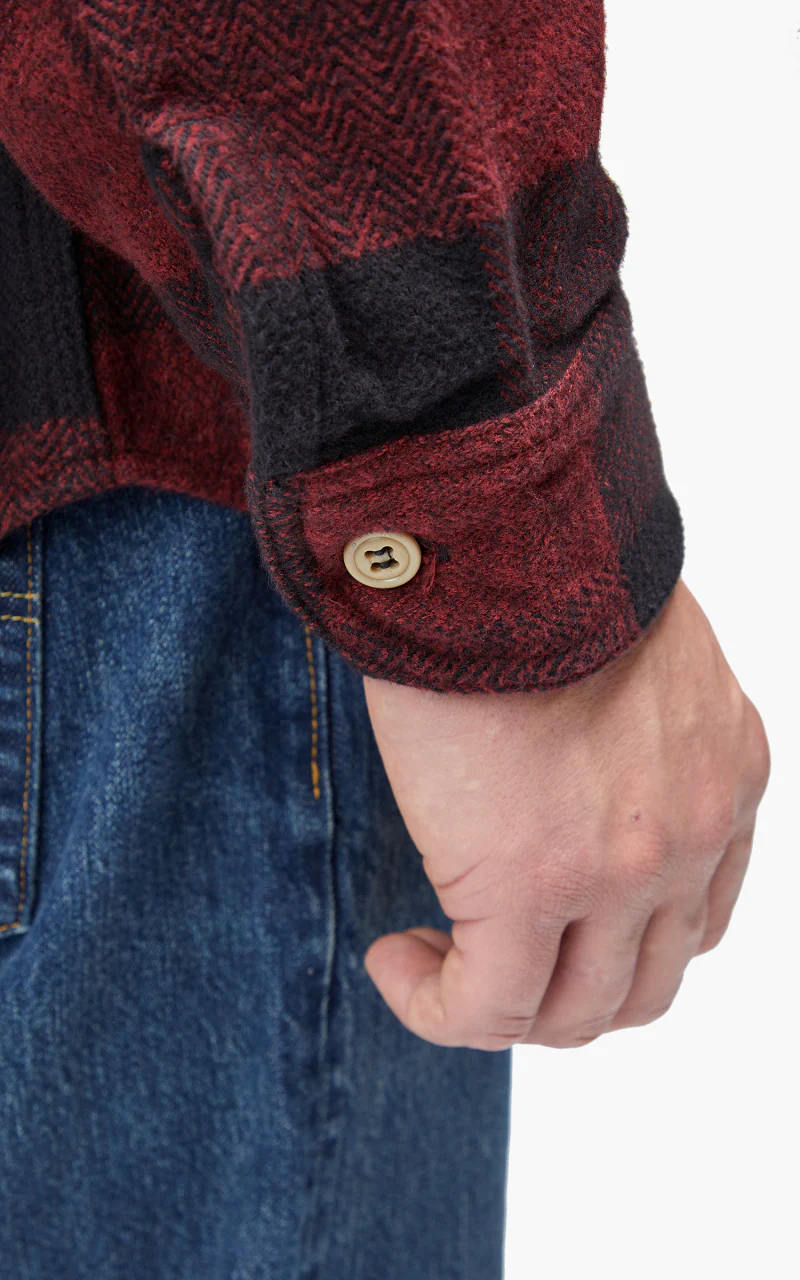 Momotaro Jeans MLS1020M23 Original Triple Yarn Twill Check Shirt Red - Image 7