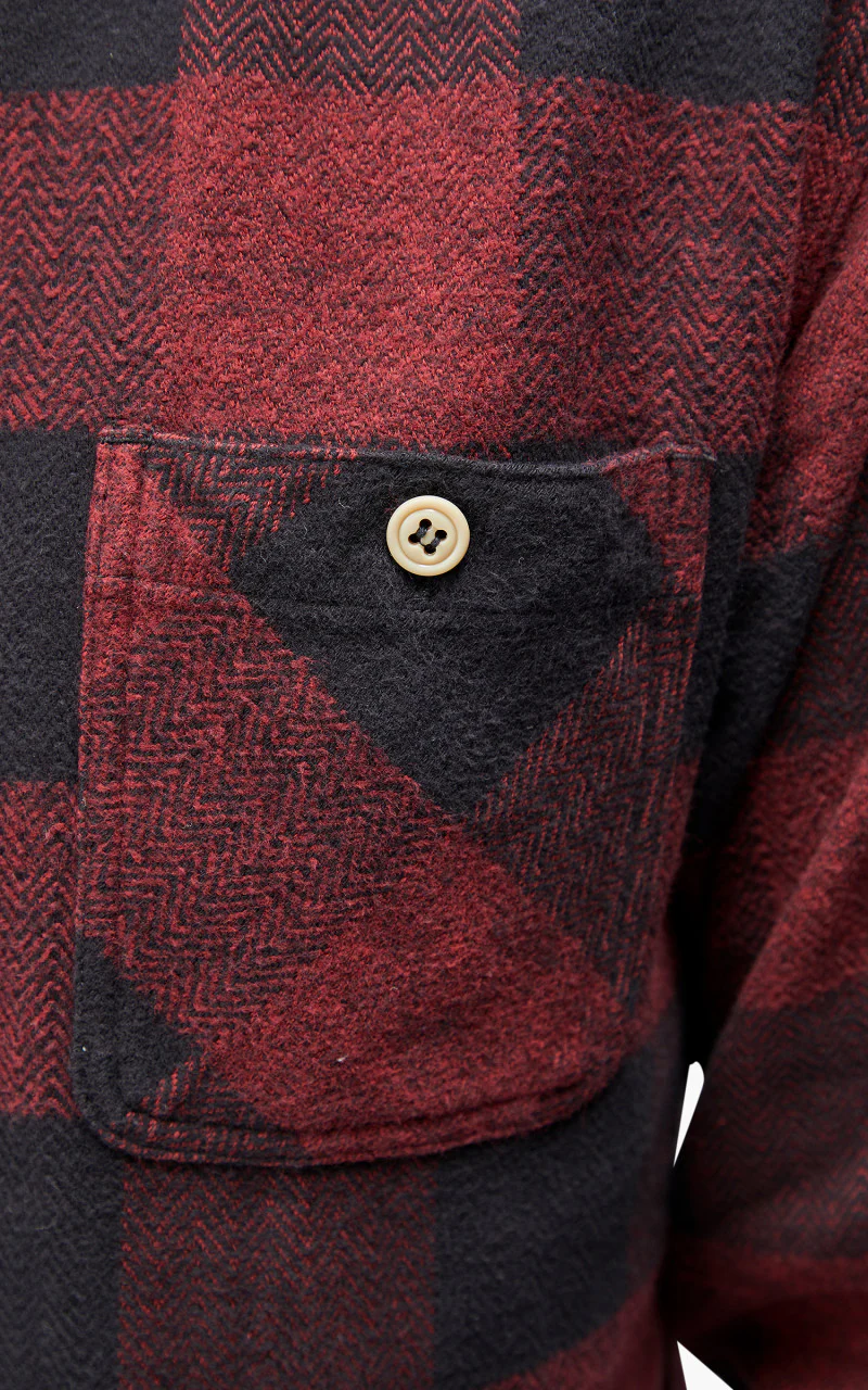 Momotaro Jeans MLS1020M23 Original Triple Yarn Twill Check Shirt Red - Image 8