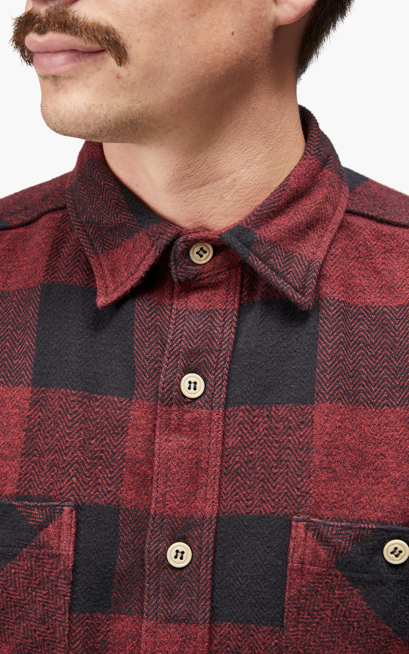 Momotaro Jeans MLS1020M23 Original Triple Yarn Twill Check Shirt Red - Image 9