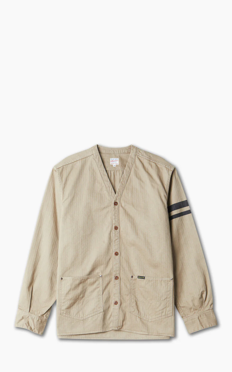 Momotaro Jeans MLS1050M23 Military Herringbone Work Cardigan Beige