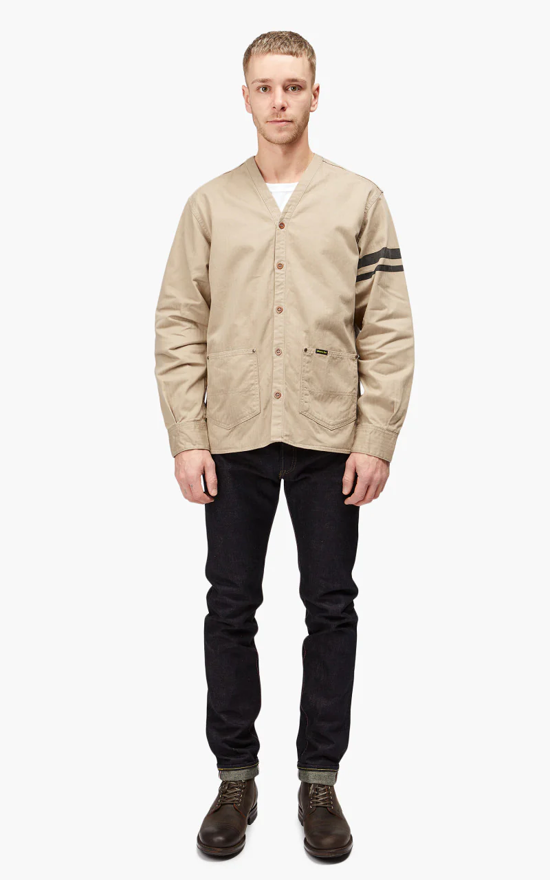 Momotaro Jeans MLS1050M23 Military Herringbone Work Cardigan Beige - Image 2