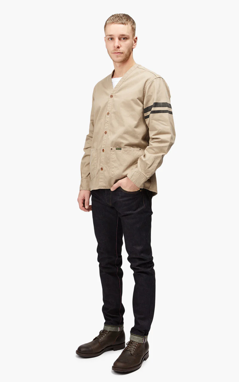 Momotaro Jeans MLS1050M23 Military Herringbone Work Cardigan Beige - Image 4