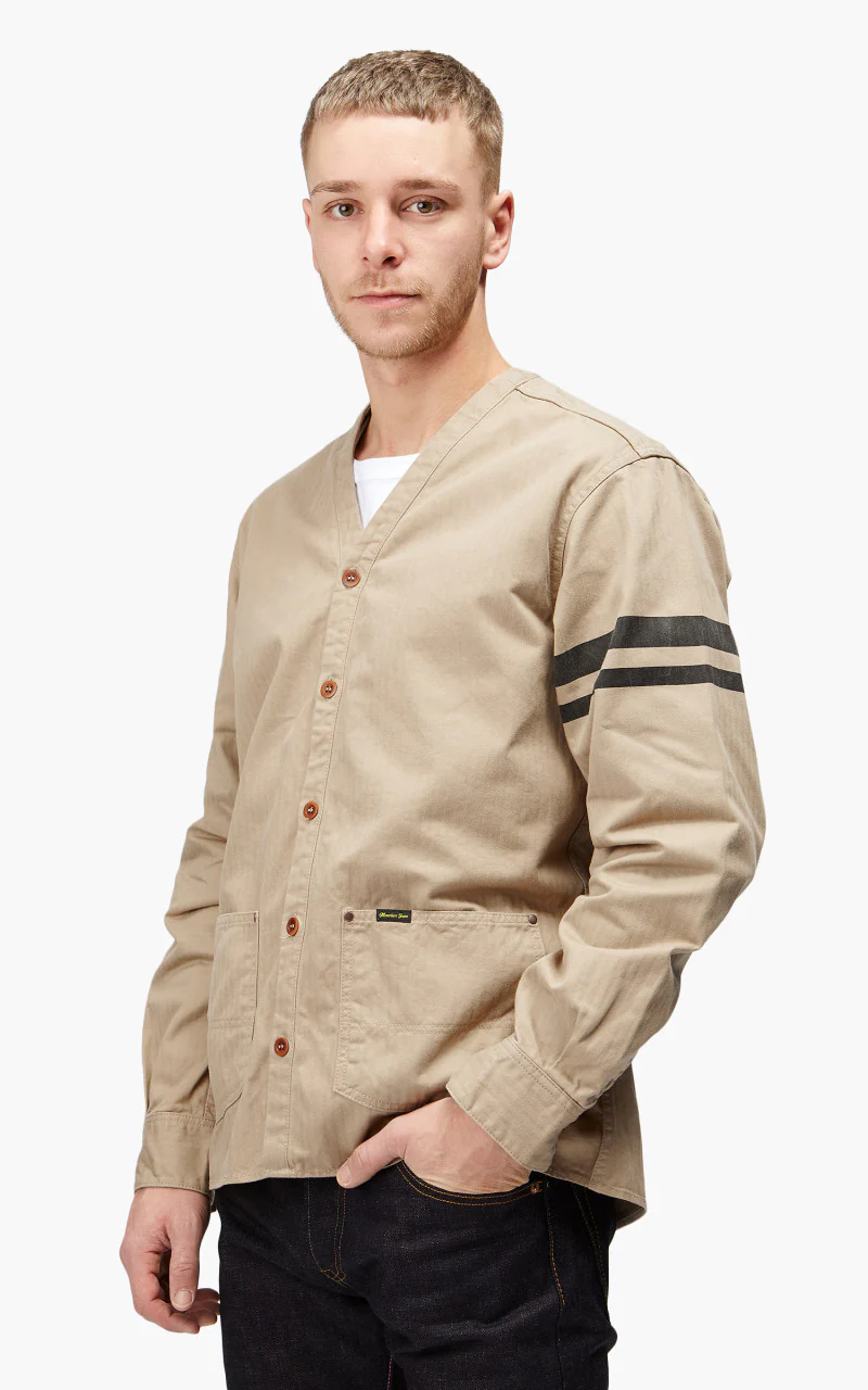 Momotaro Jeans MLS1050M23 Military Herringbone Work Cardigan Beige - Image 5