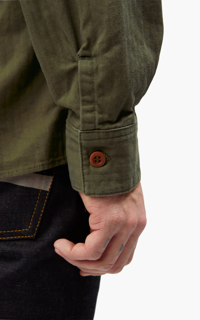 Momotaro Jeans MLS1050M23 Military Herringbone Work Cardigan Olive Drab - Image 8