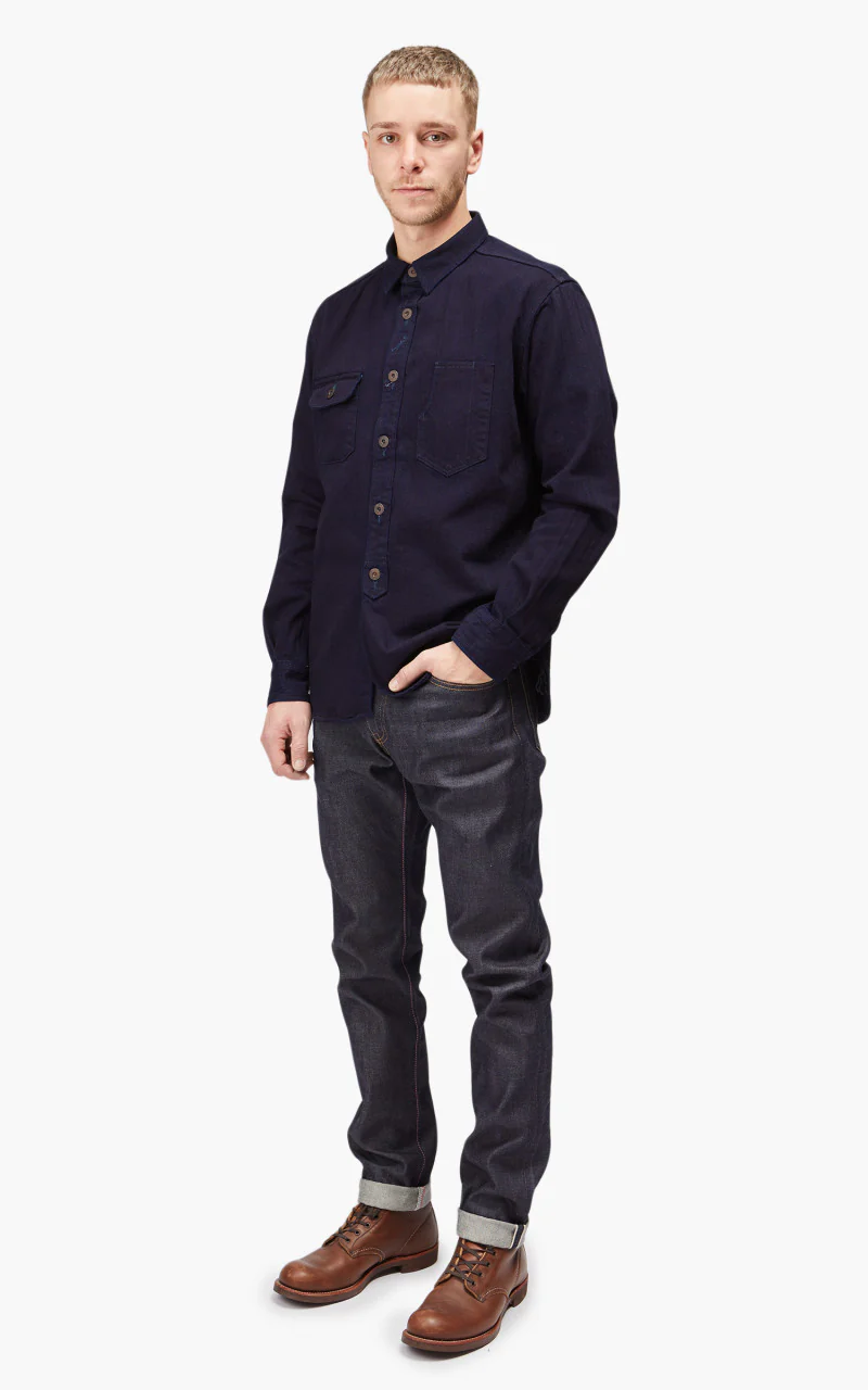 Momotaro Jeans MLS1060M23 Herringbone Work Shirt Indigo - Image 3
